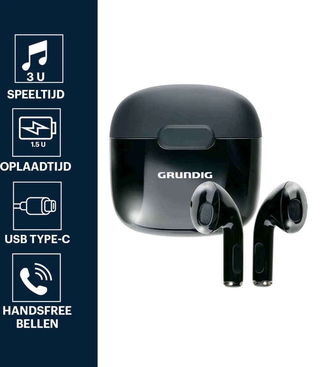 Grundig Draadloze Oordopjes 200mAh - Zwart - MPN 8711252272450