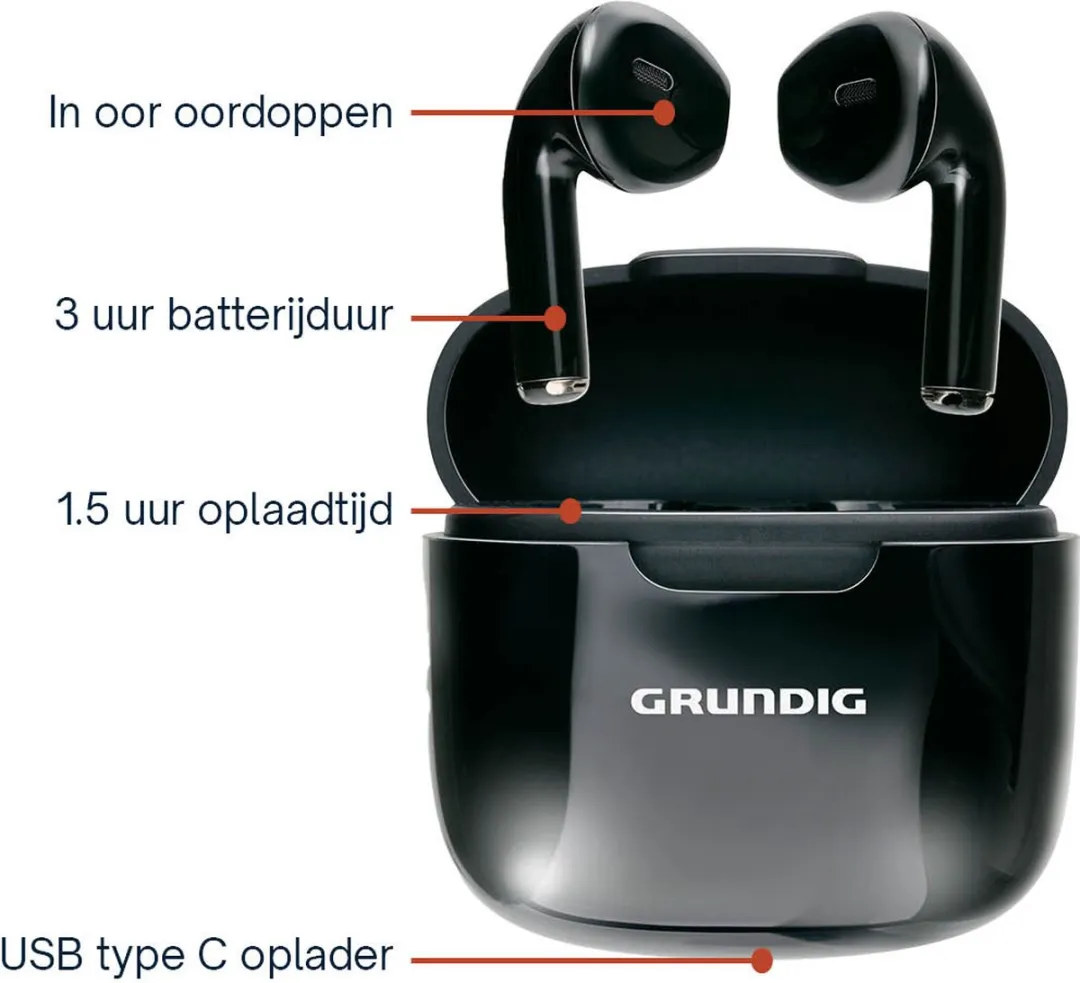 Grundig Draadloze Oordopjes 200mAh - Zwart - MPN 8711252272450