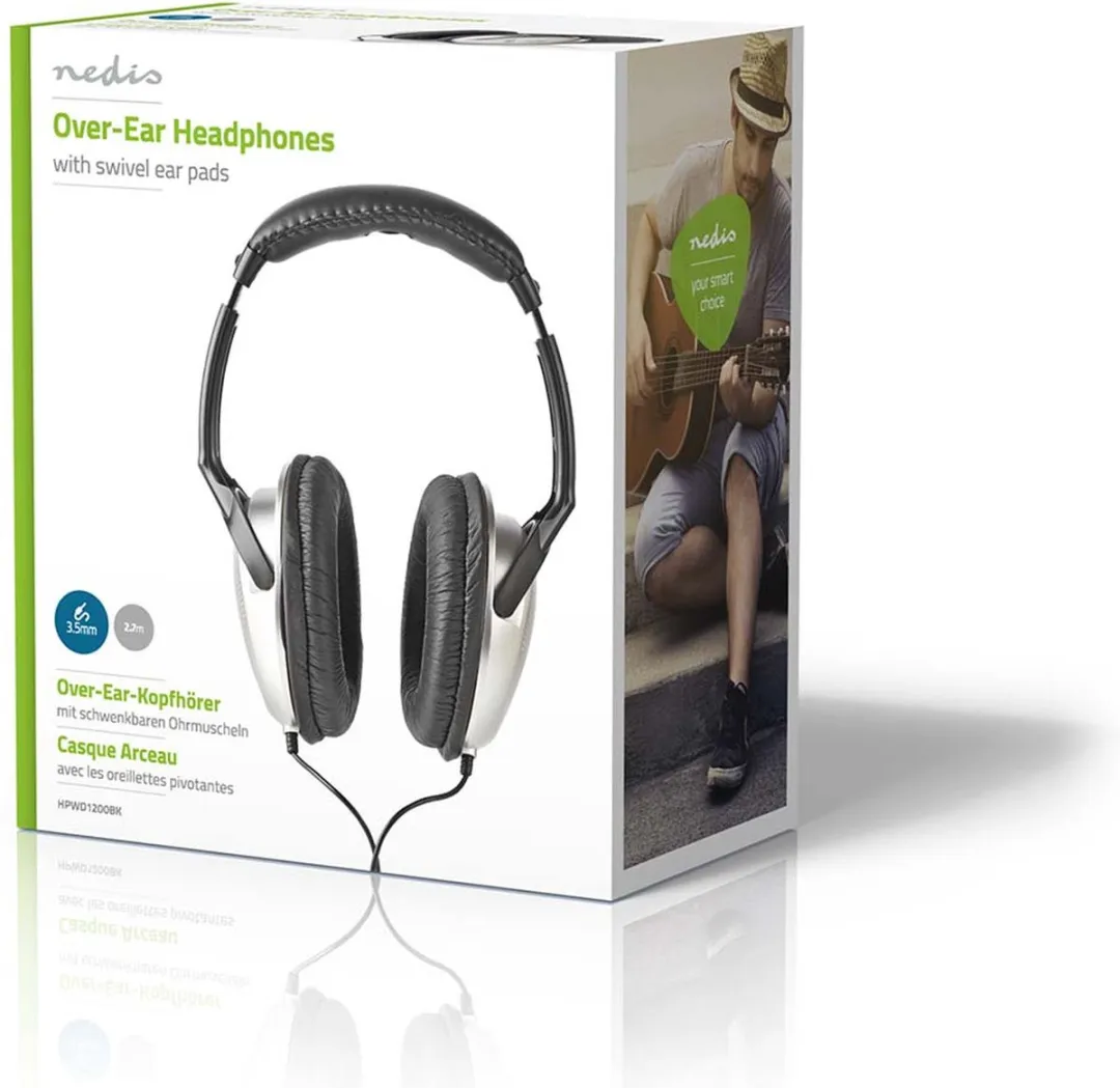 Nedis HPWD1200BK Over-ear Koptelefoon - 2.7m - Zilver/Zwart