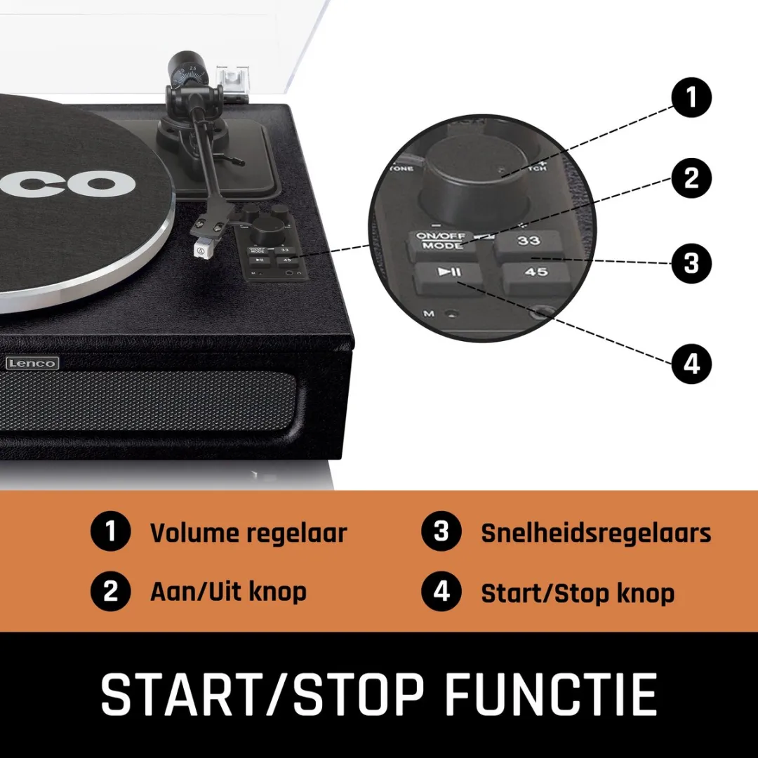 Lenco Platenspeler met Bluetooth - Vier ingebouwde Speakers 40W RMS - LS-430BK - Zwart