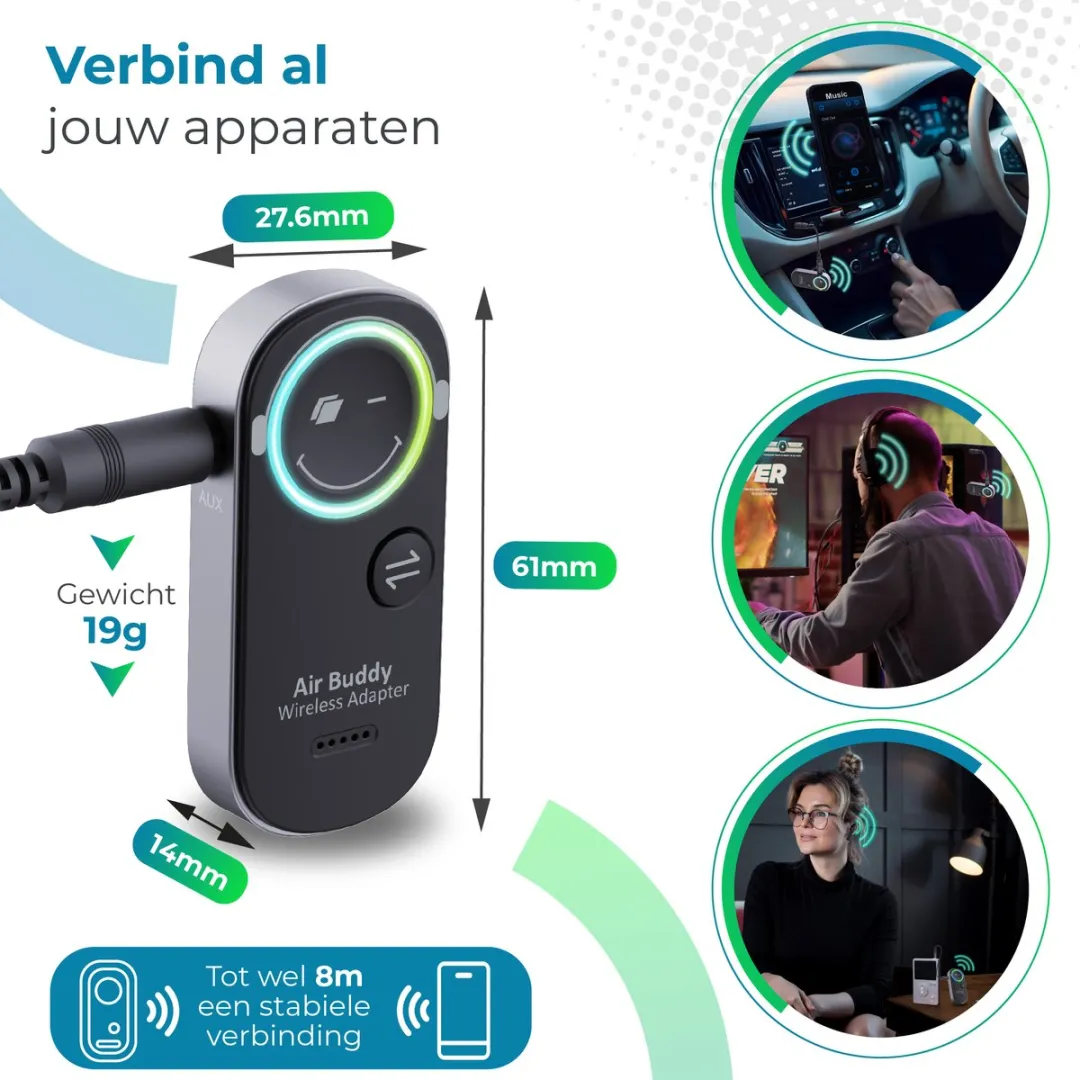 Caliber Airbuddy Pro PMR206BT Bluetooth Ontvanger & Zender - Zwart