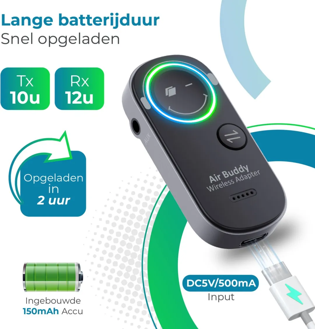 Caliber Airbuddy Pro PMR206BT Bluetooth Ontvanger & Zender - Zwart