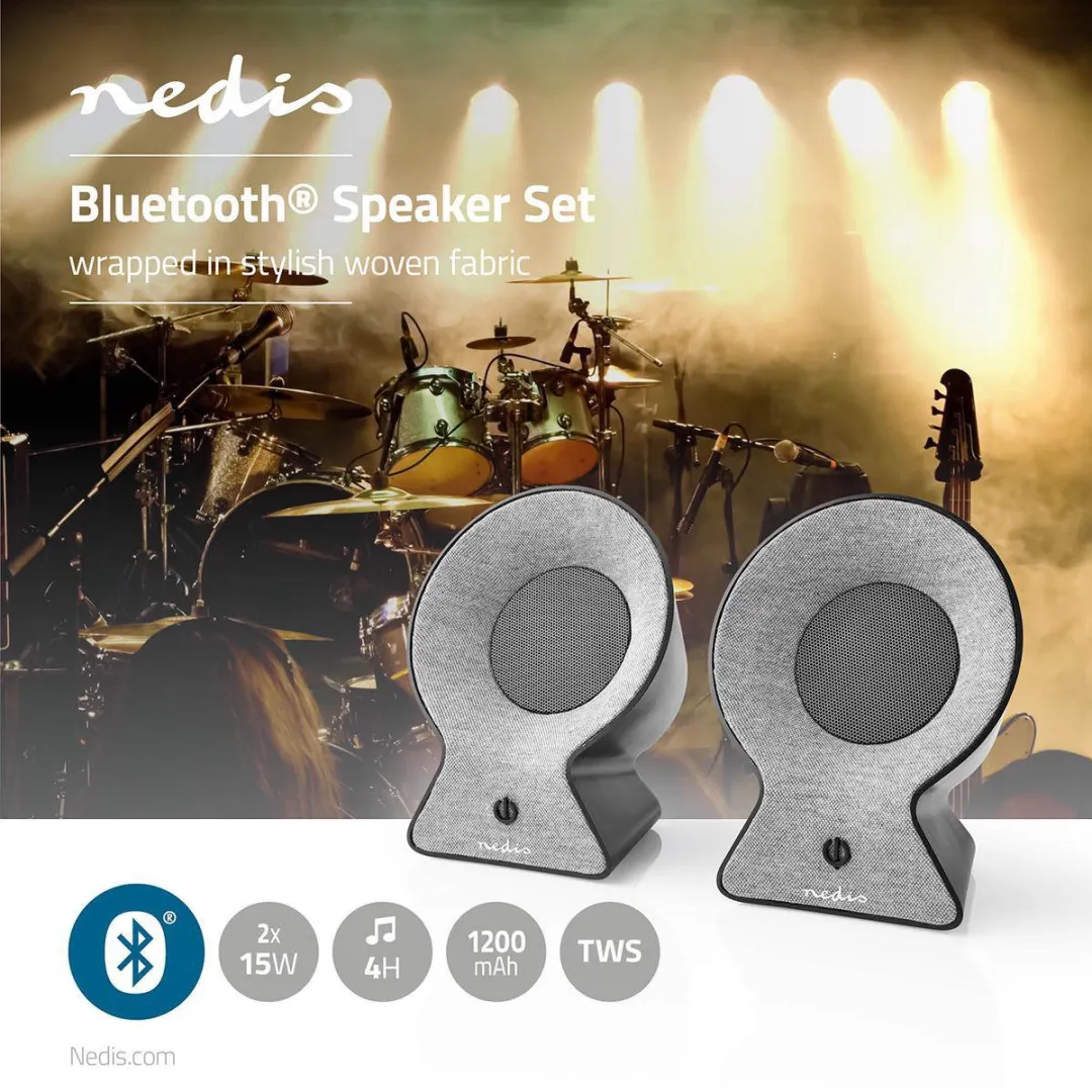 Nedis FSBS120GY Bluetooth Speaker - 30W - Grijs/Zwart