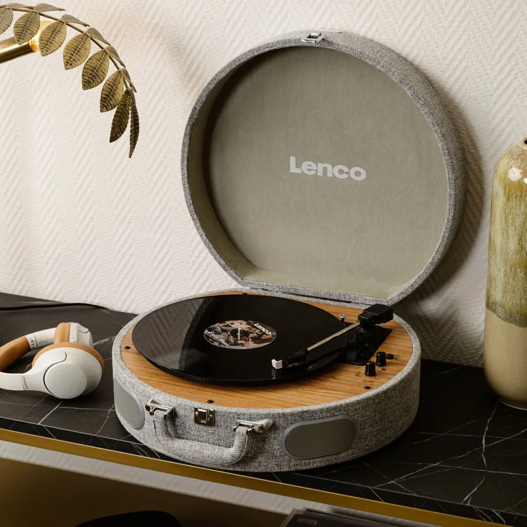 Lenco Retro Platenspeler - Koffer Platenspeler met ingebouwde Speakers - Bluetooth en AT3600L cartridge - LS-66GY - Grijs