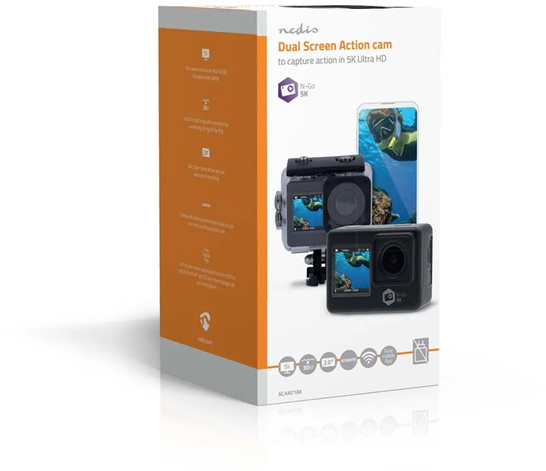 Nedis ACAM71BK Action Camera 5K - 16MP - Zwart
