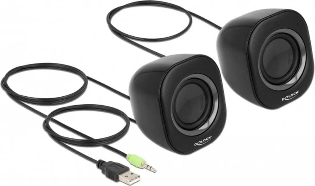Delock Mini Stereo PC-luidspreker 2W - Zwart/Grijs