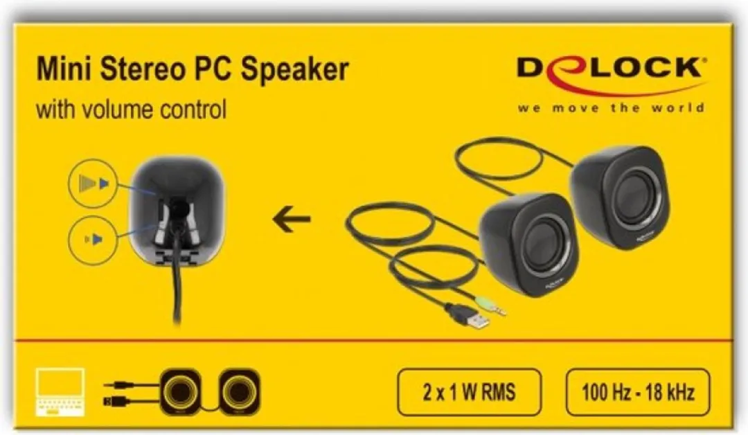 Delock Mini Stereo PC-luidspreker 2W - Zwart/Grijs