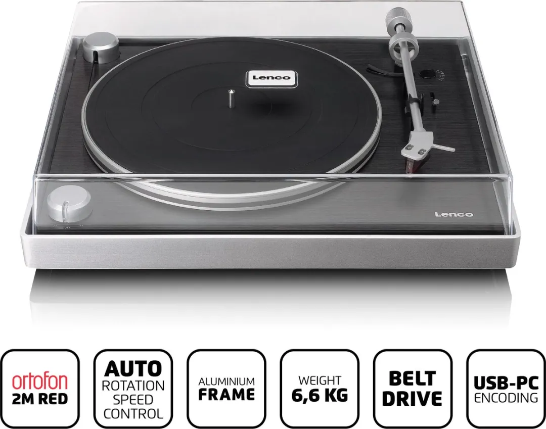 Lenco L-455BK Platenspeler - Ortofon 2M RED - Zwart-Zilver