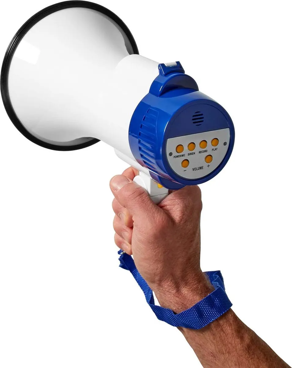 Nedis Megafoon Blauw/Wit - 250m Bereik 115dB