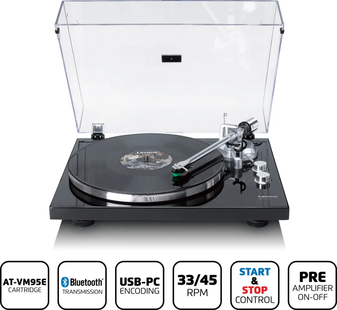 Lenco Platenspeler met Bluetooth - Metalen draaiplateau toonarm en contragewicht - Lenco Expertise lijn - LBT-215BK - Piano Black