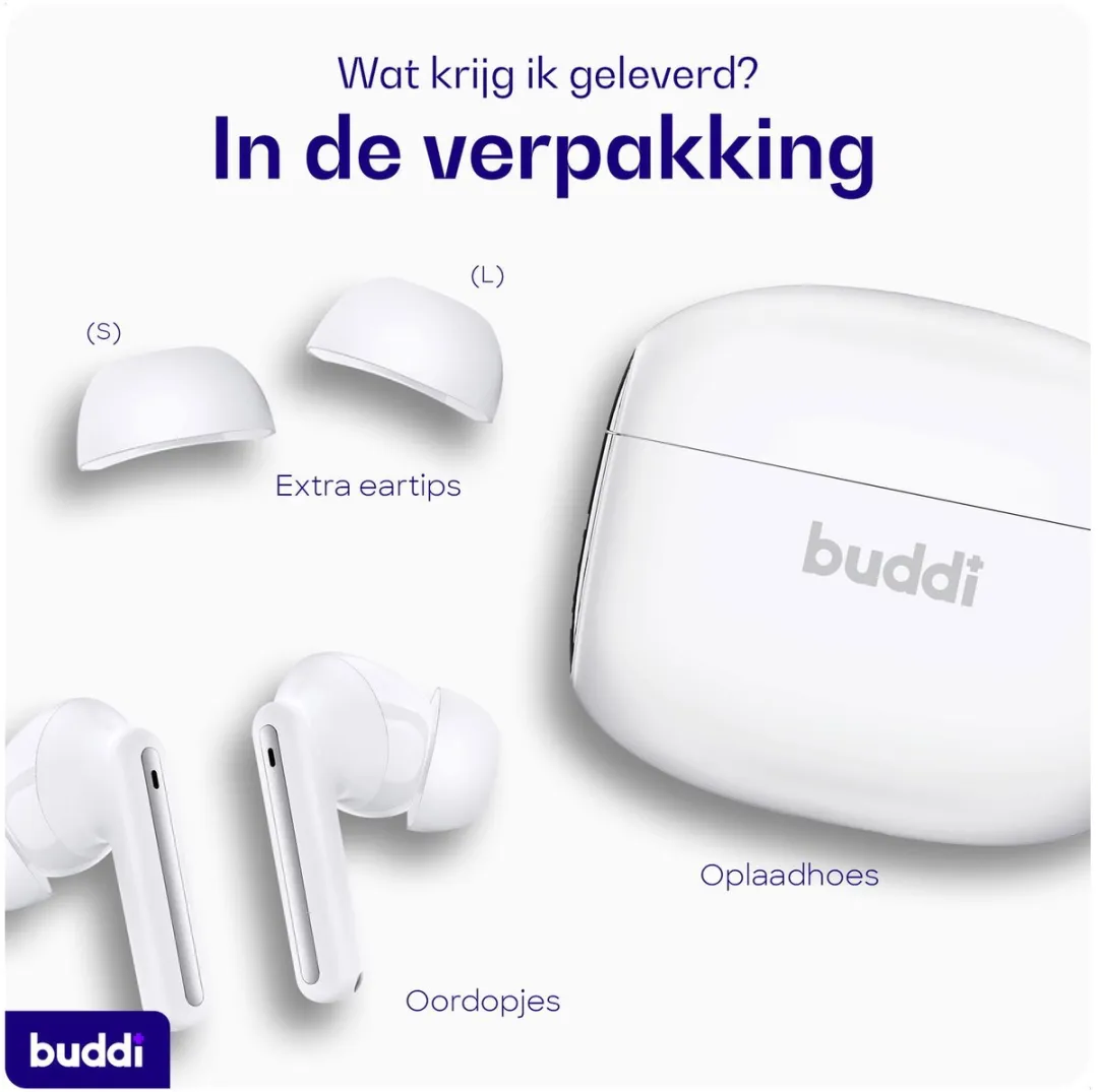 Buddi Pulse BPTWS0002 Draadloze Oordopjes - ANC + ENC - Wit