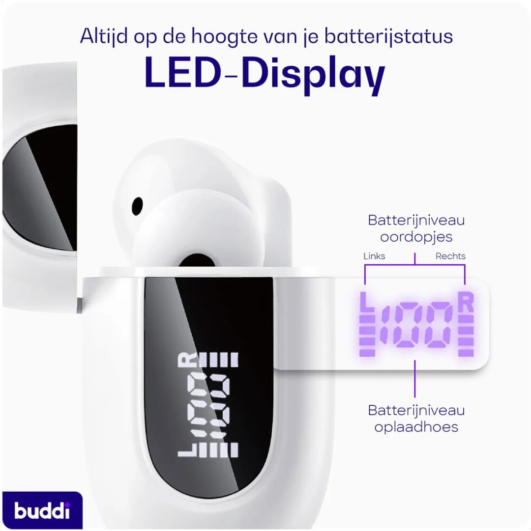 Buddi Pulse BPTWS0002 Draadloze Oordopjes - ANC + ENC - Wit