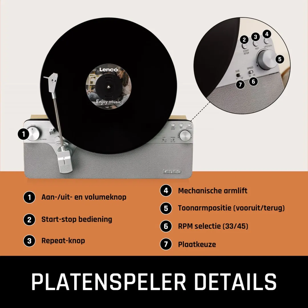 Lenco LSA-071SI Verticale Platenspeler - Grijs - afbeelding 6 van 6