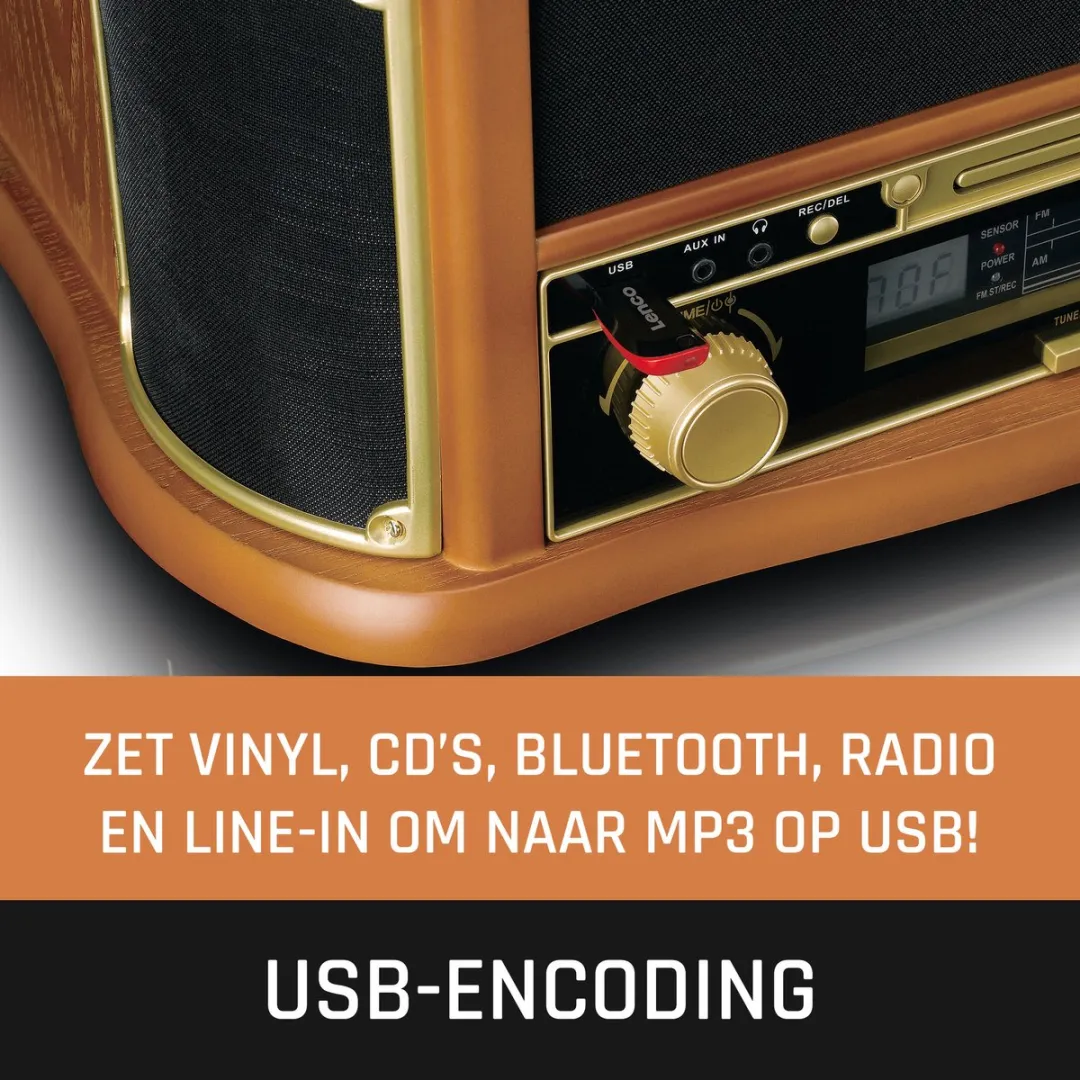 Lenco Classic Phono TCD-2551WD Platenspeler - Bluetooth - Radio/CD/Cassette - Hout