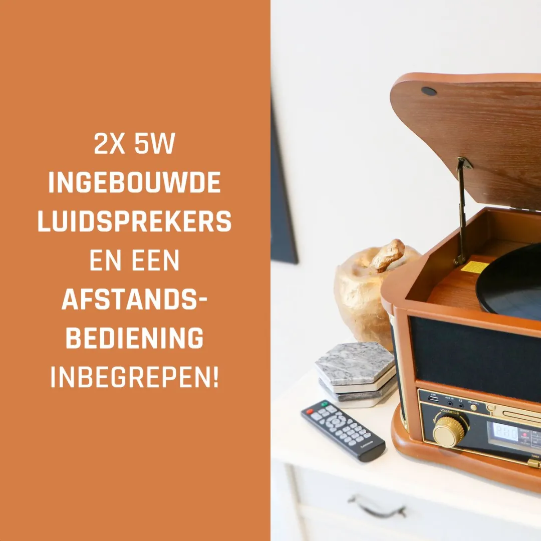 Lenco Classic Phono TCD-2551WD Platenspeler - Bluetooth - Radio/CD/Cassette - Hout - afbeelding 6 van 6