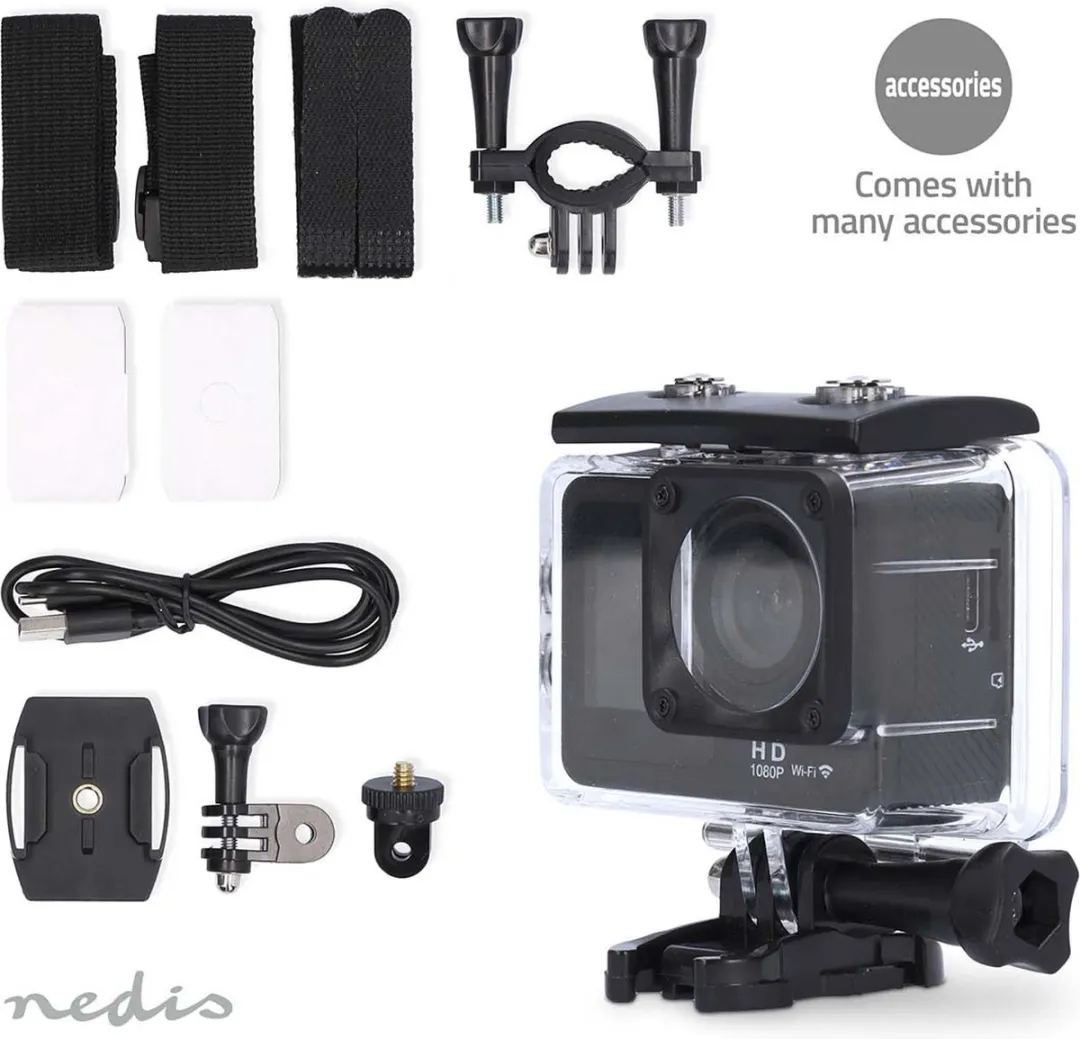 Nedis ACAM31BK Action Camera 12MP - 30m Waterdicht - Wi-Fi