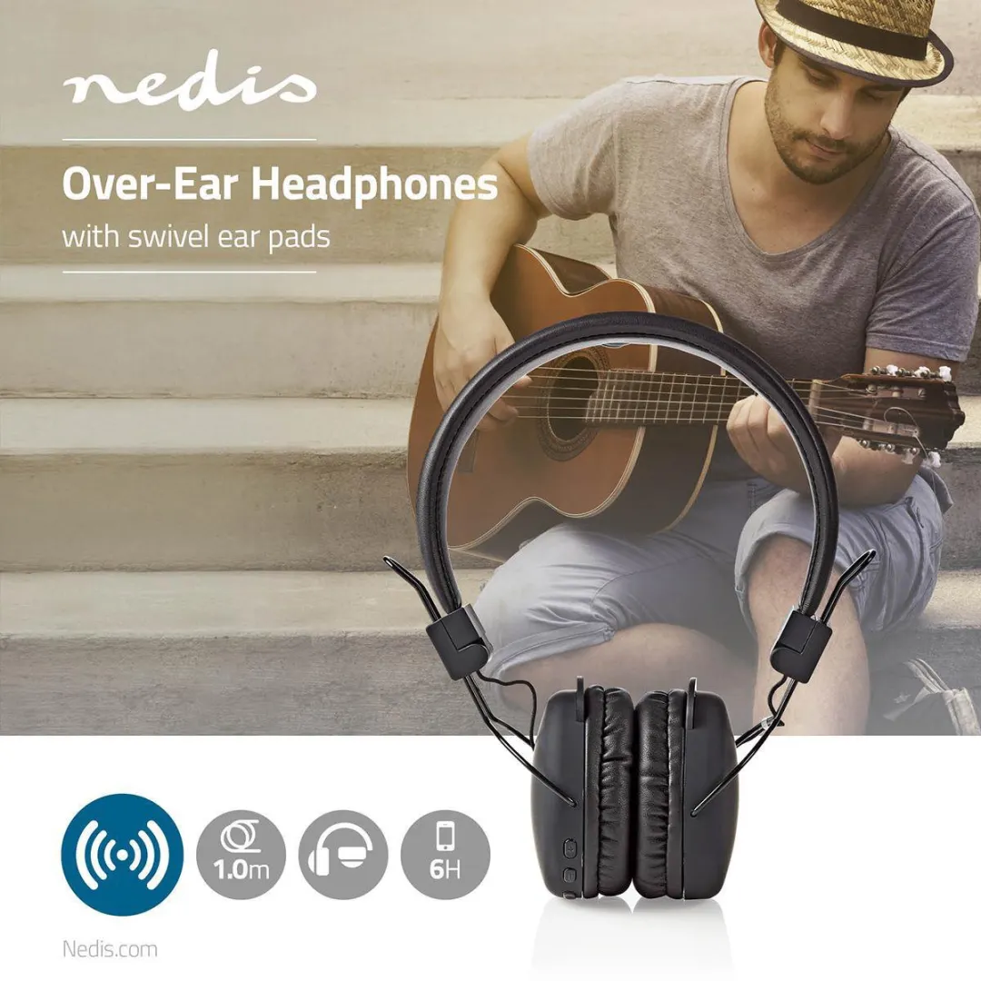 Nedis HPBT1100BK Draadloze On-Ear Koptelefoon - Zwart