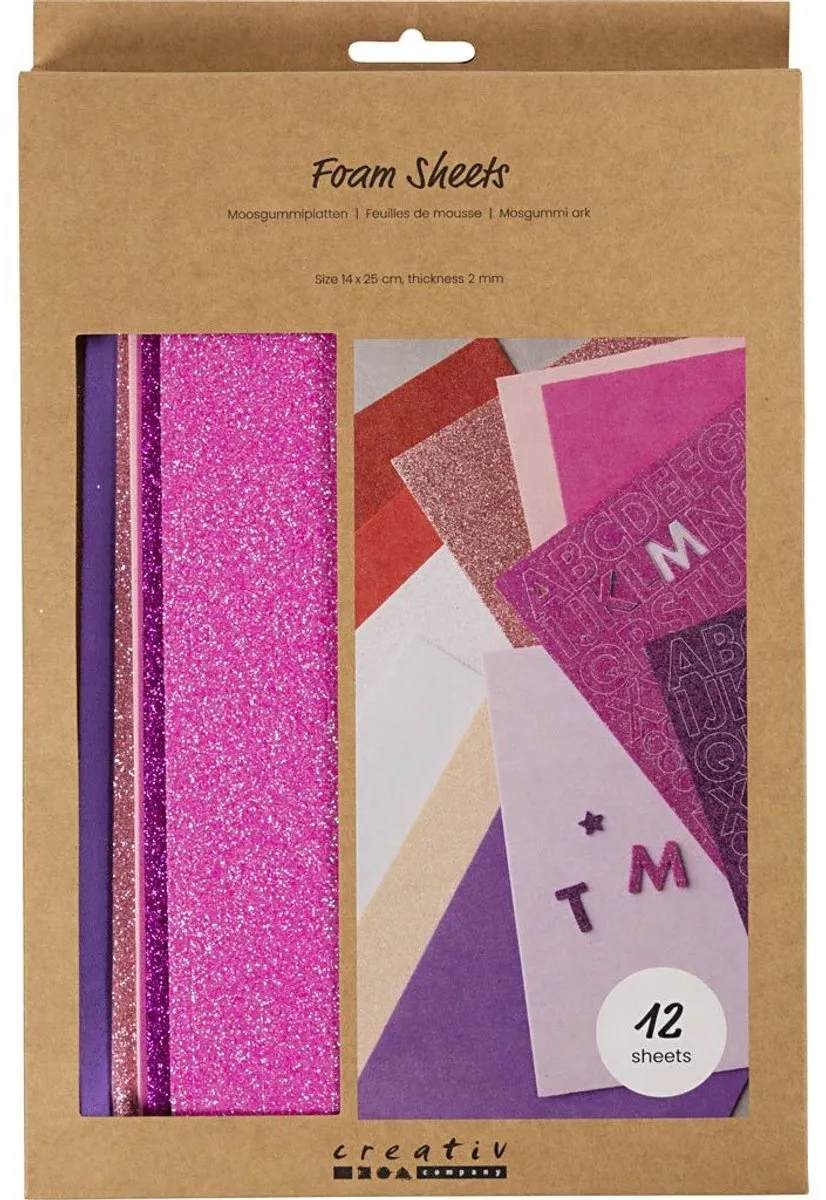 Creativ Company Foam Vellen 14x25cm Paars/Roze - 12 Stuks