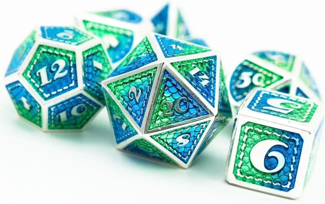 Lapi Toys D&D Metaal Polydice Set - 7 Stuks - Groen/Blauw