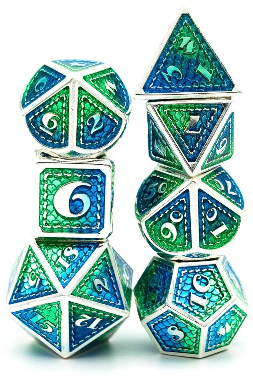 Lapi Toys D&D Metaal Polydice Set - 7 Stuks - Groen/Blauw