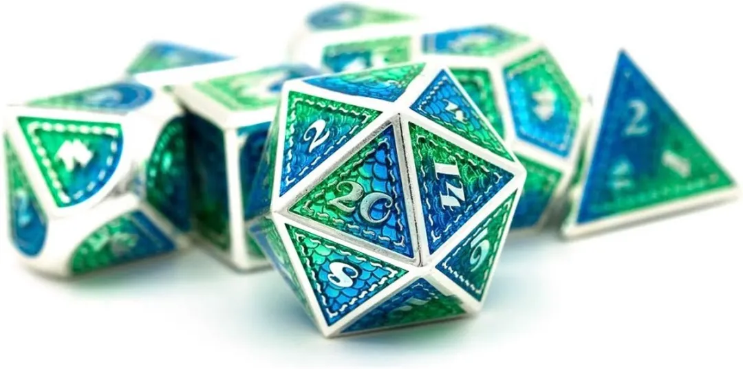 Lapi Toys D&D Metaal Polydice Set - 7 Stuks - Groen/Blauw