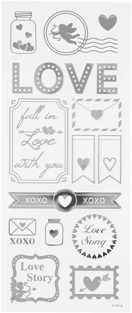 Creativ Company Love Stickers Zilver - 10x24cm