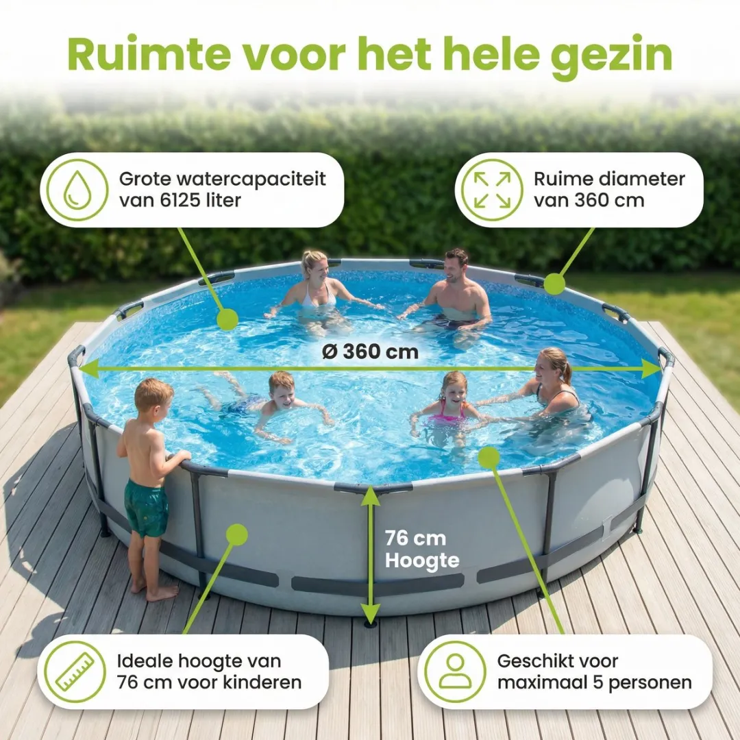EXIT Rond Lime Frame Zwembad - 360 x 76 cm - Inclusief Pomp Afdekzeil - Zoutwatersysteem - Zwembadzout - 7-delig