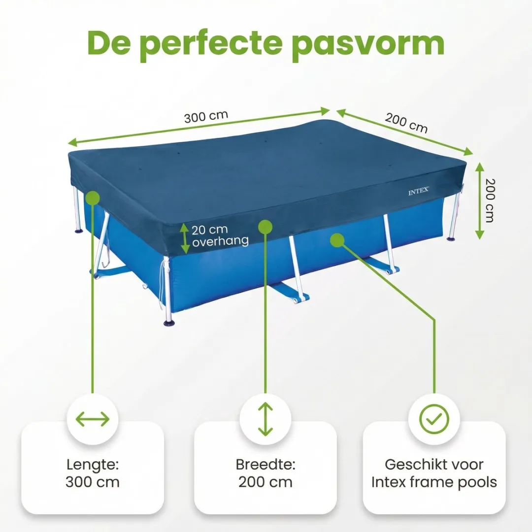 EXIT Rechthoekig Lime Frame Zwembad - 300 x 200 x 65 cm - Inclusief Pomp Onderhoudspakket - Afdekzeil - Vloertegels - 7-delig