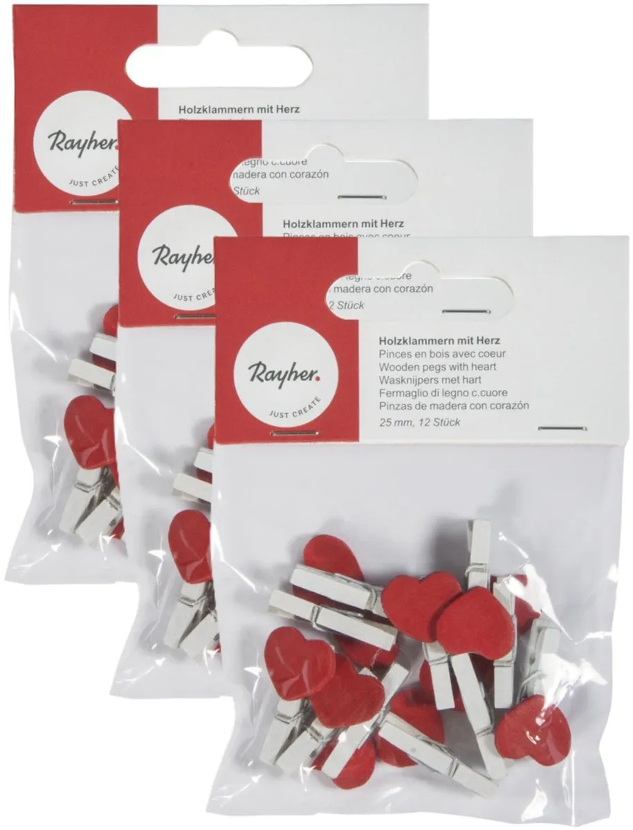 Rayher Mini Knijpertjes Rode Hartjes - 36 Stuks