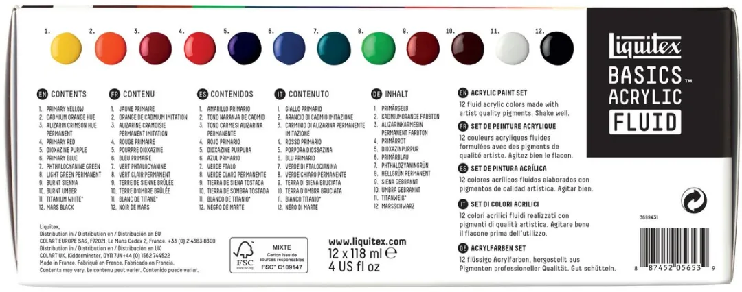 Liquitex Basics Acrylverfset - 12 Kleuren 118ml