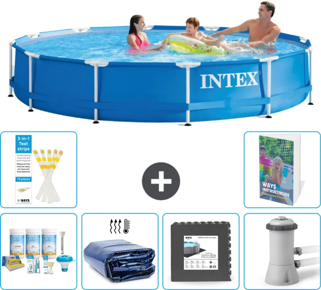 Intex 28210NP-Blauw Rond Frame Zwembad 366x76cm - Blauw - 7-delig