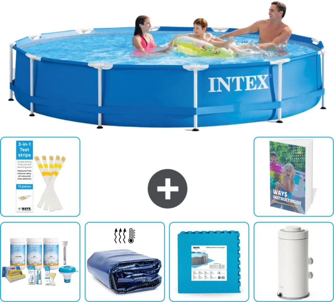 Intex 28210NP-Blauw Rond Frame Zwembad 366x76cm - Blauw - 7-delig