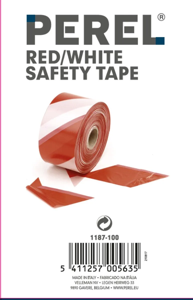 Perel Afzetlint 8cm x 100m - Rood/Wit