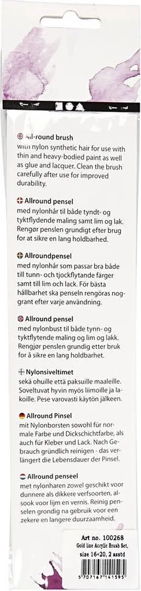 Creativ Company Gold Line Acryl Penselen Plat - 2 Stuks