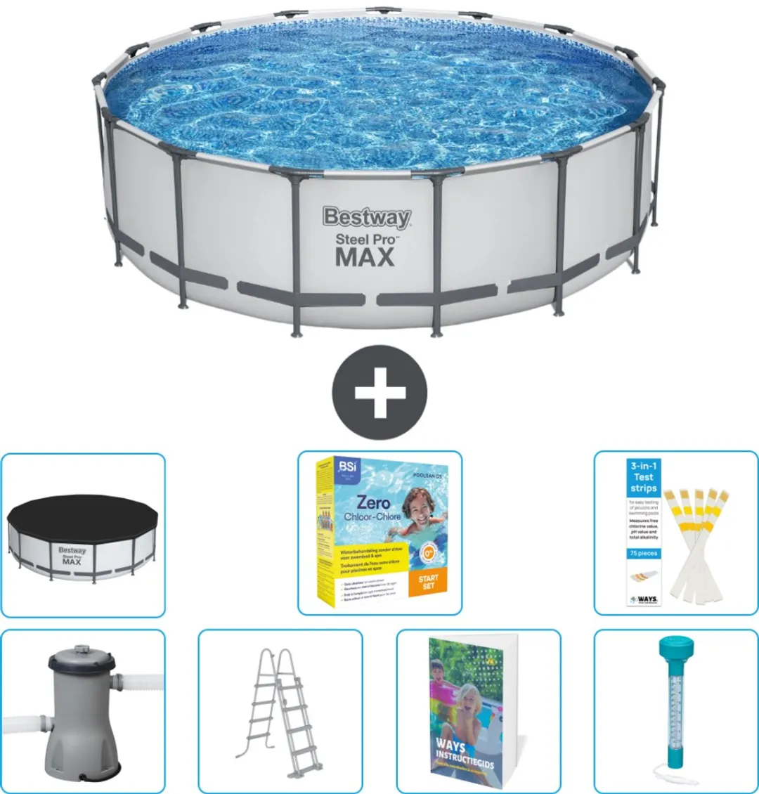 Bestway Steel Pro MAX Zwembad 457x122cm - Grijs - 8-delig
