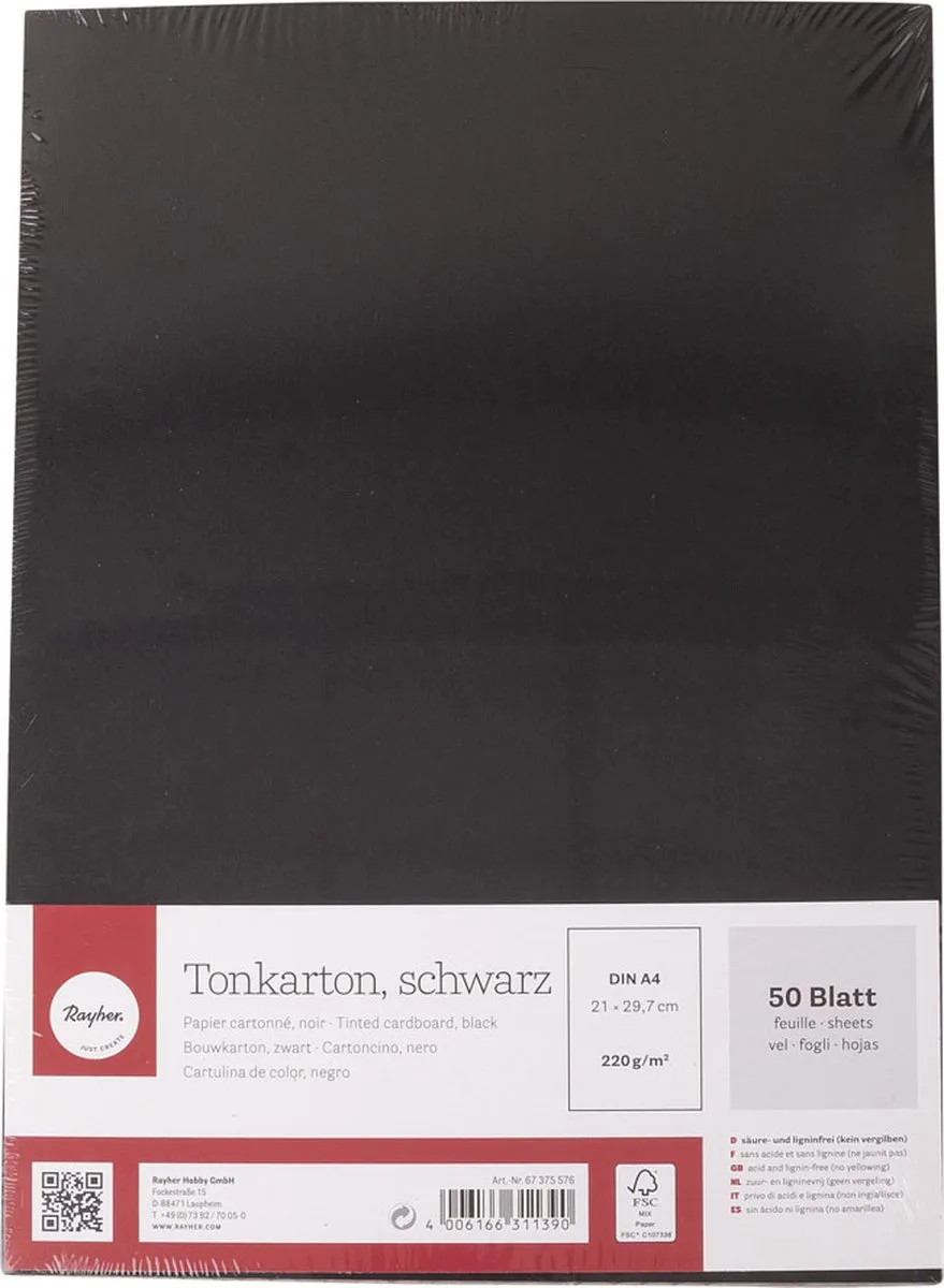 Rayher Fotokarton A4 Zwart - 100 Vel