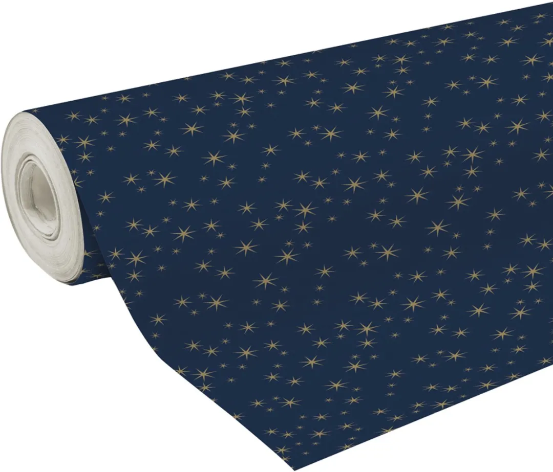 Clairefontaine Kerstcadeaupapier Sterren - Donkerblauw/Goud - 2 Stuks