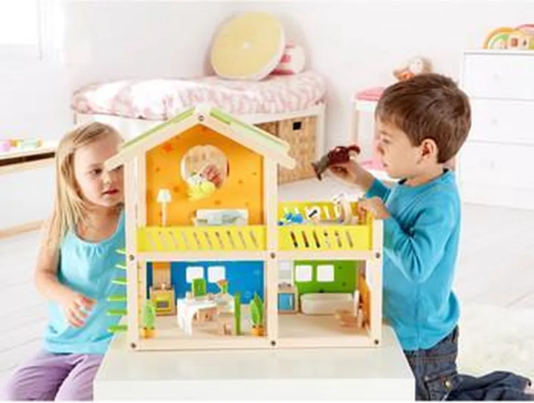 Hape Poppenhuis Happy Villa - Geel/Groen/Orange