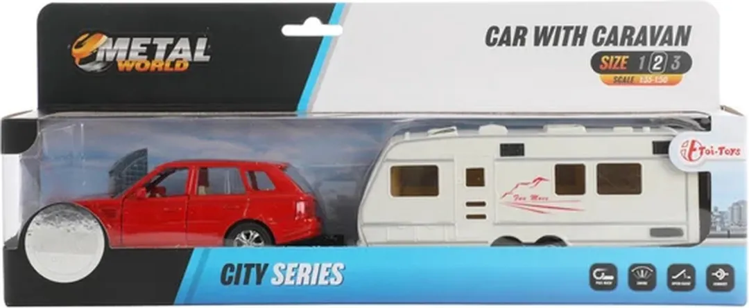 Toi-Toys Metal Pull-back Auto met Caravan 1:48 - Blauw - afbeelding 6 van 6