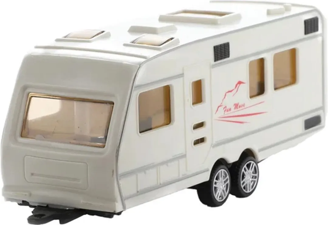 Toi-Toys Metal Pull-back Auto met Caravan 1:48 - Blauw