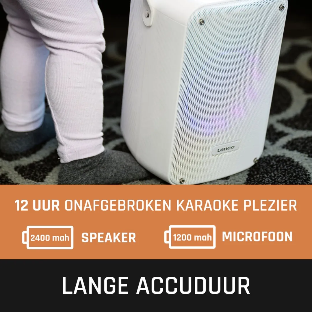 Lenco BTC-060WH Bluetooth Speaker 20W - Karaokeset met Microfoon - Wit
