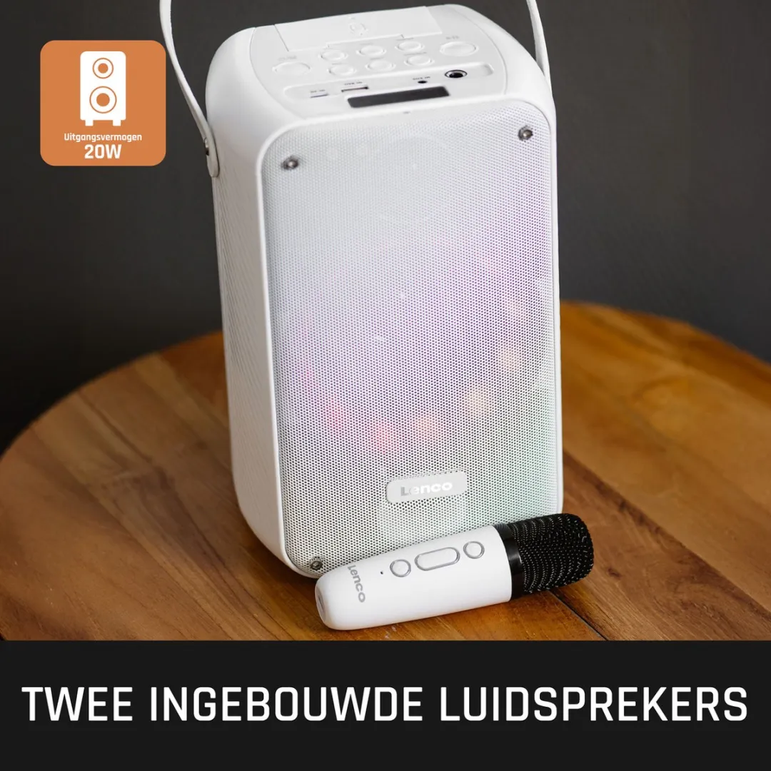 Lenco BTC-060WH Bluetooth Speaker 20W - Karaokeset met Microfoon - Wit