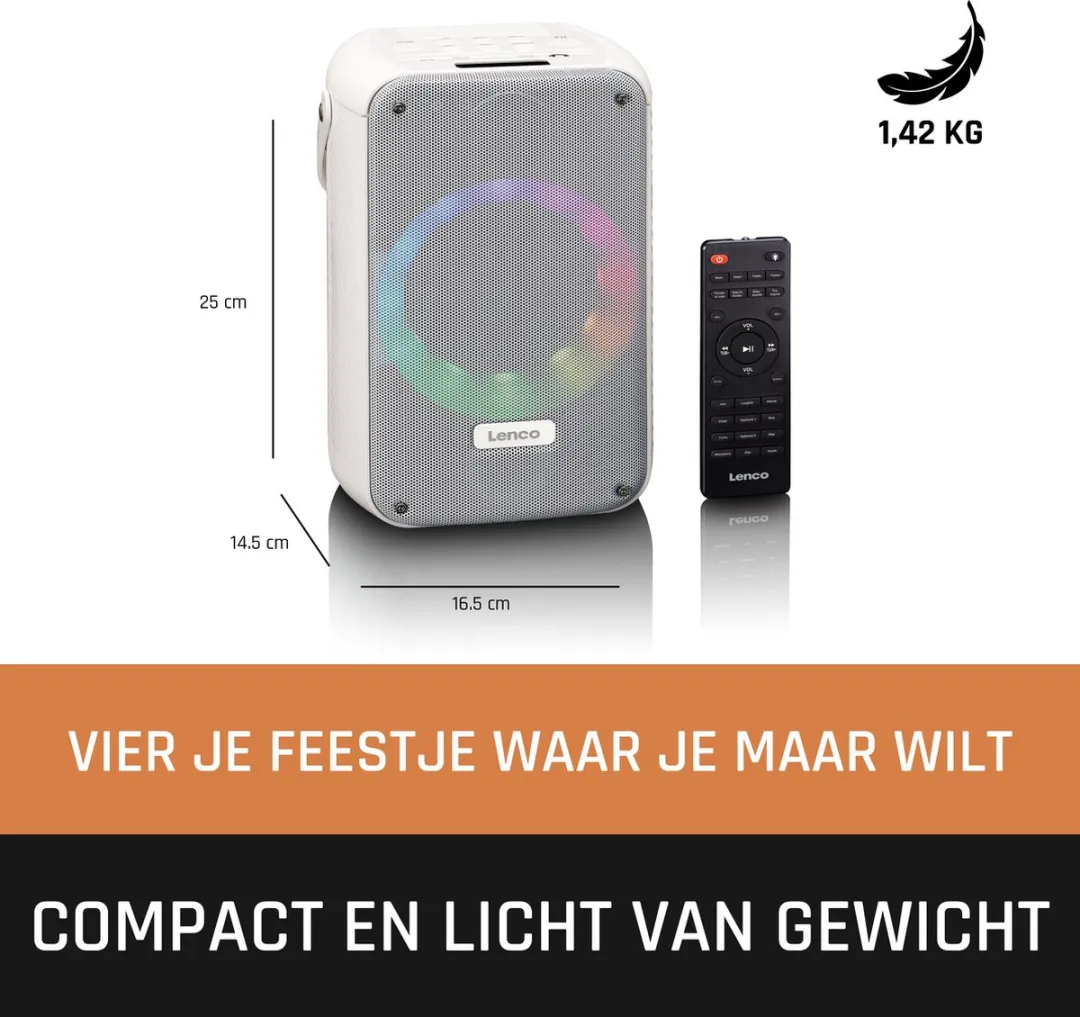Lenco BTC-060WH Bluetooth Speaker 20W - Karaokeset met Microfoon - Wit - afbeelding 6 van 6