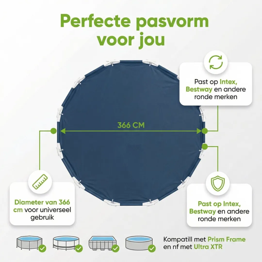 EXIT Rond Stone Frame Zwembad - 360 x 76 cm - Inclusief Pomp Afdekzeil - Solar Mat - Verlichting - 7-delig