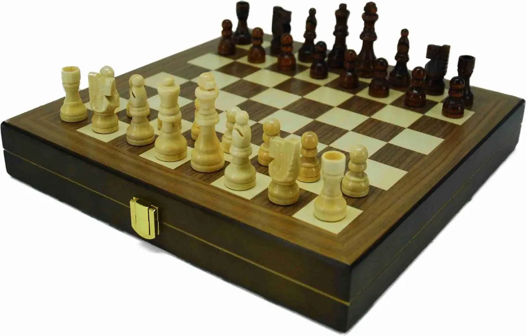 HOT Games Schaak-Dam-Backgammon Klapcassette Hout 29x29cm - 671000