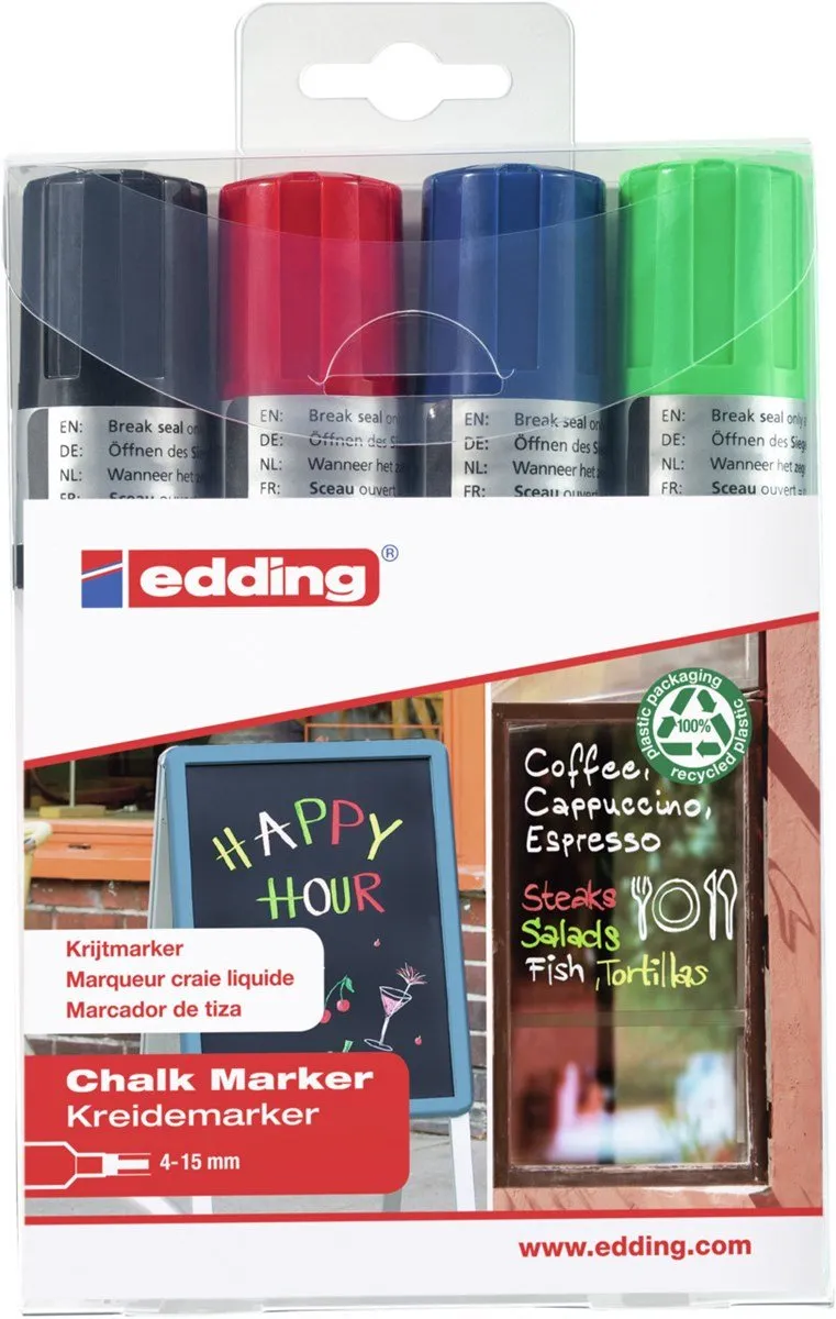 edding 4090 Krijtmarker - 4 Stuks - Beitelpunt 4-15mm