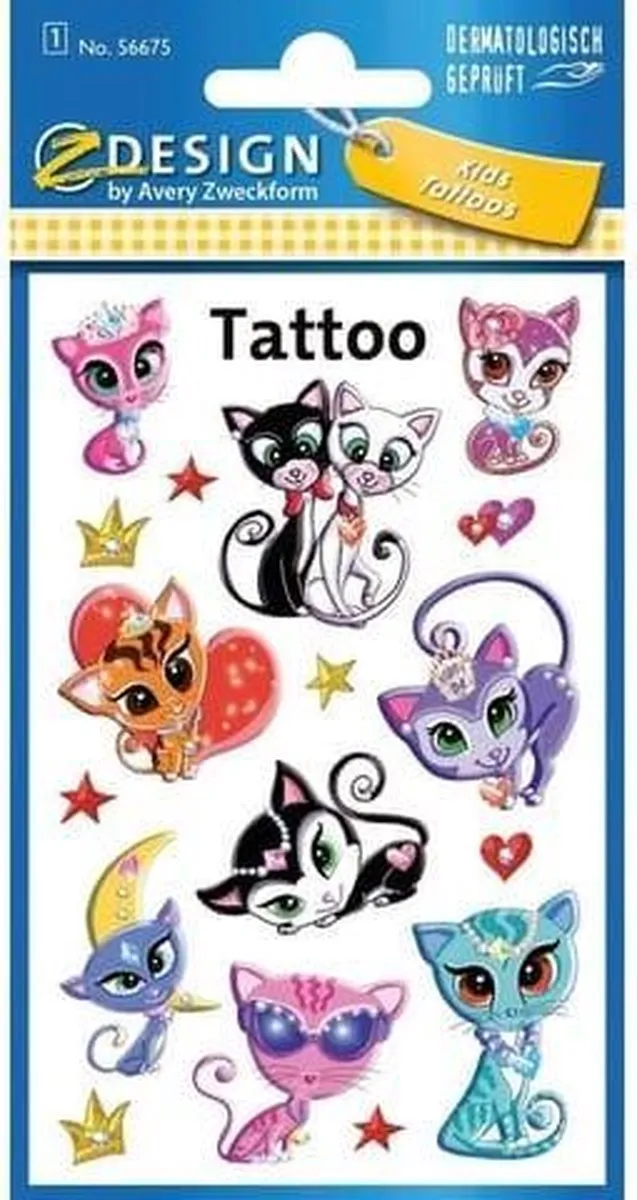 Avery Plaktattoo Z-design Katten Junior - Roze/Paars