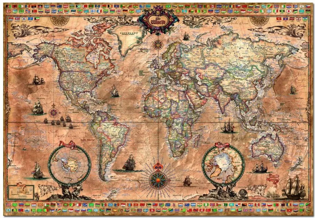 Educa Antieke Wereldkaart Puzzel 1000 Stuks - Meerkleurig