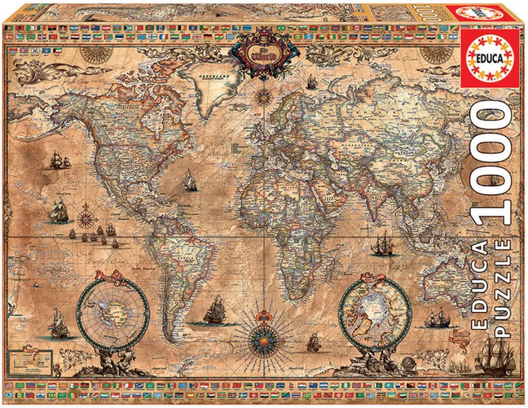 Educa Antieke Wereldkaart Puzzel 1000 Stuks - Meerkleurig