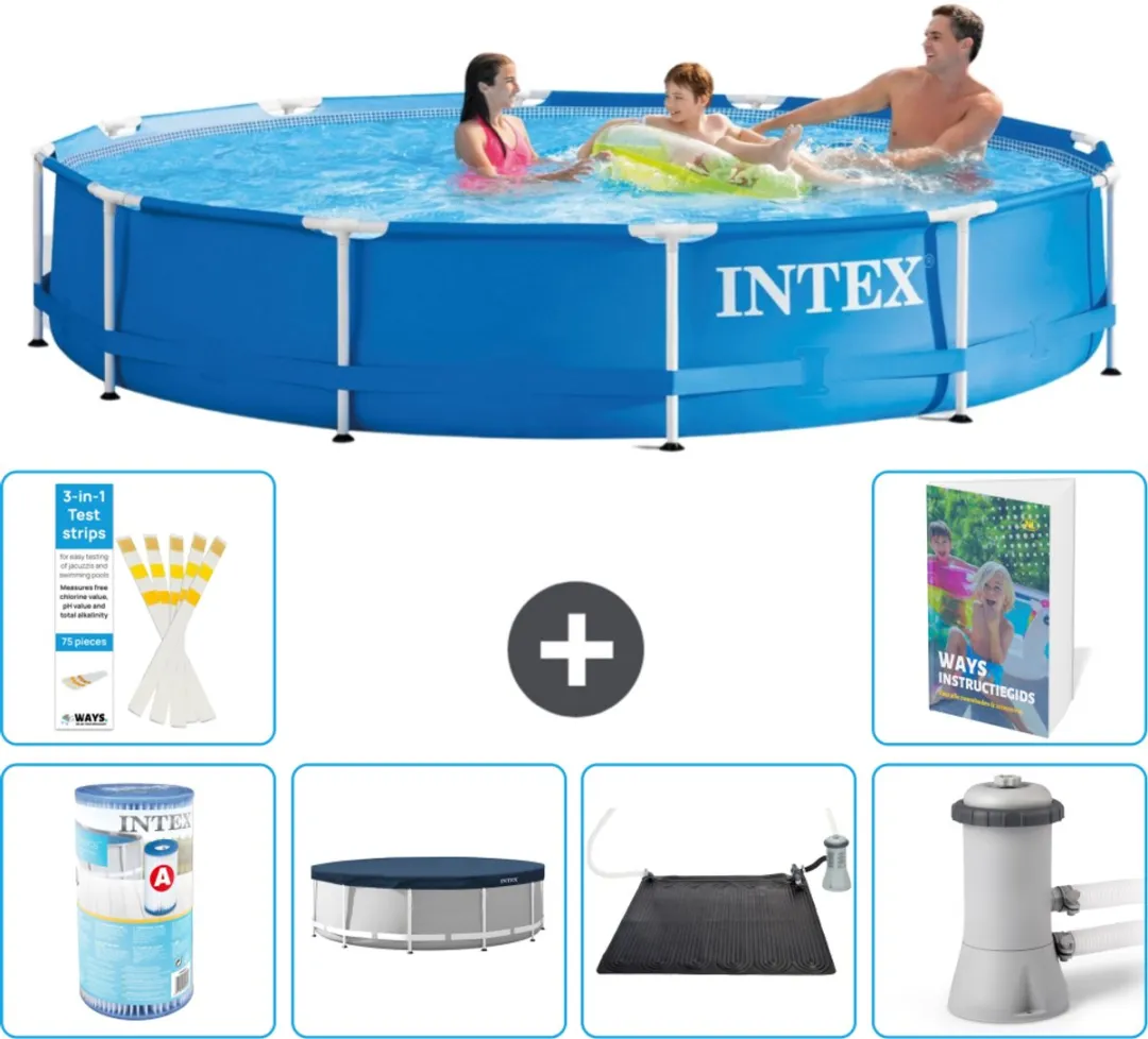 Intex 28210NP-Blauw Rond Frame Zwembad 366x76cm - Blauw - 7-delig
